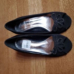 Caparros Watsons Black Open Toe Heels with Black Rhinstones Size 5.5